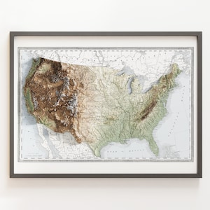 États-Unis (vers 1889) - carte topographique vintage