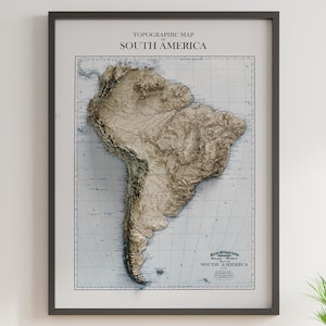 Amérique du Sud - carte topographique vintage v. 1895 - Carte en relief ombrée