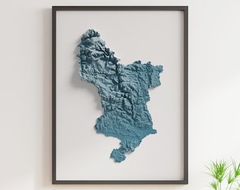 Condado de Derbyshire, Inglaterra - Mapa de relevo sombreado - Topografia natural