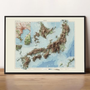 Japan - Vintage Topographic Map c. 1958 - Shaded Relief Map