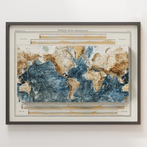 Bathymétrie du monde - vintage - carte en relief ombragé
