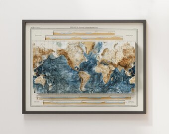 Batimetria mondiale - Vintage - Mappa in rilievo ombreggiato