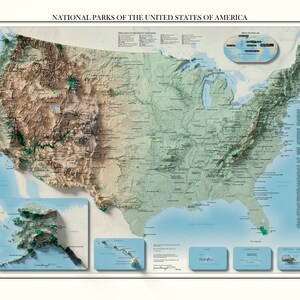 National Parks of the U.S.A. - Topographic Map - Etsy