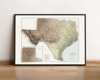 Topographic Map of Texas (c.1950) - Vintage Map - Shaded Relief Map