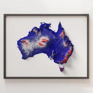 Australia - Shaded Relief Map - Flag Colours
