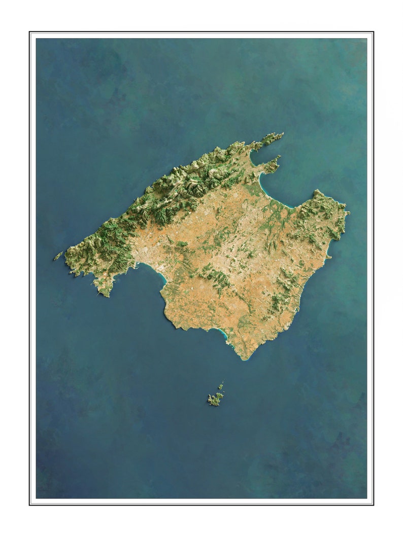 Mallorca (majorca), Spain - Shaded Relief Map - Imagery - Etsy