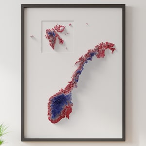 Norwegen - Reliefkarte mit Flaggenfarben