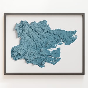 Essex County, England - Shaded Relief Map - Natural Topography