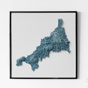 Comté de Cornwall, Angleterre - Carte en relief ombrée - Topographie naturelle