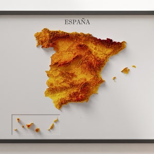 Spanien - Schattierte Reliefkarte - Flaggenfarben - gelb bis rot