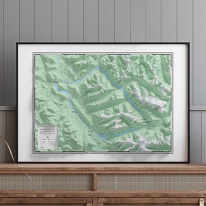Circuit de canoë des lacs Bowron - Carte topographique - Carte en relief ombrée