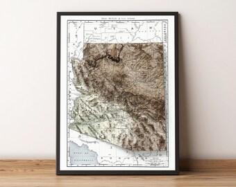 Arizona (c. 1895) - Mapa Topográfico Antigo