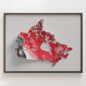 Canada - Shaded Relief Map - Flag Colours