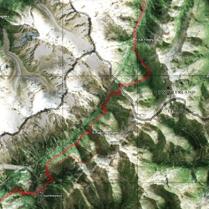 Tour du Mont Blanc Hike, France, Italy, Switzerland Shaded Relief Map image 3