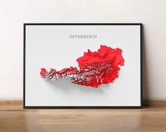 Austria - Shaded Relief Map - Flag Colours