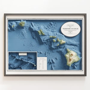 Havaí (c.1918) - Mapa topográfico vintage