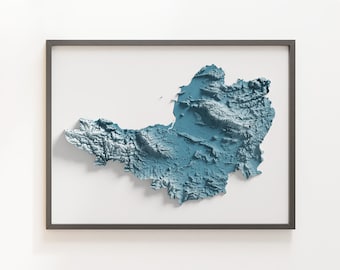 Somerset County, England - Shaded Relief Map - Natural Topography