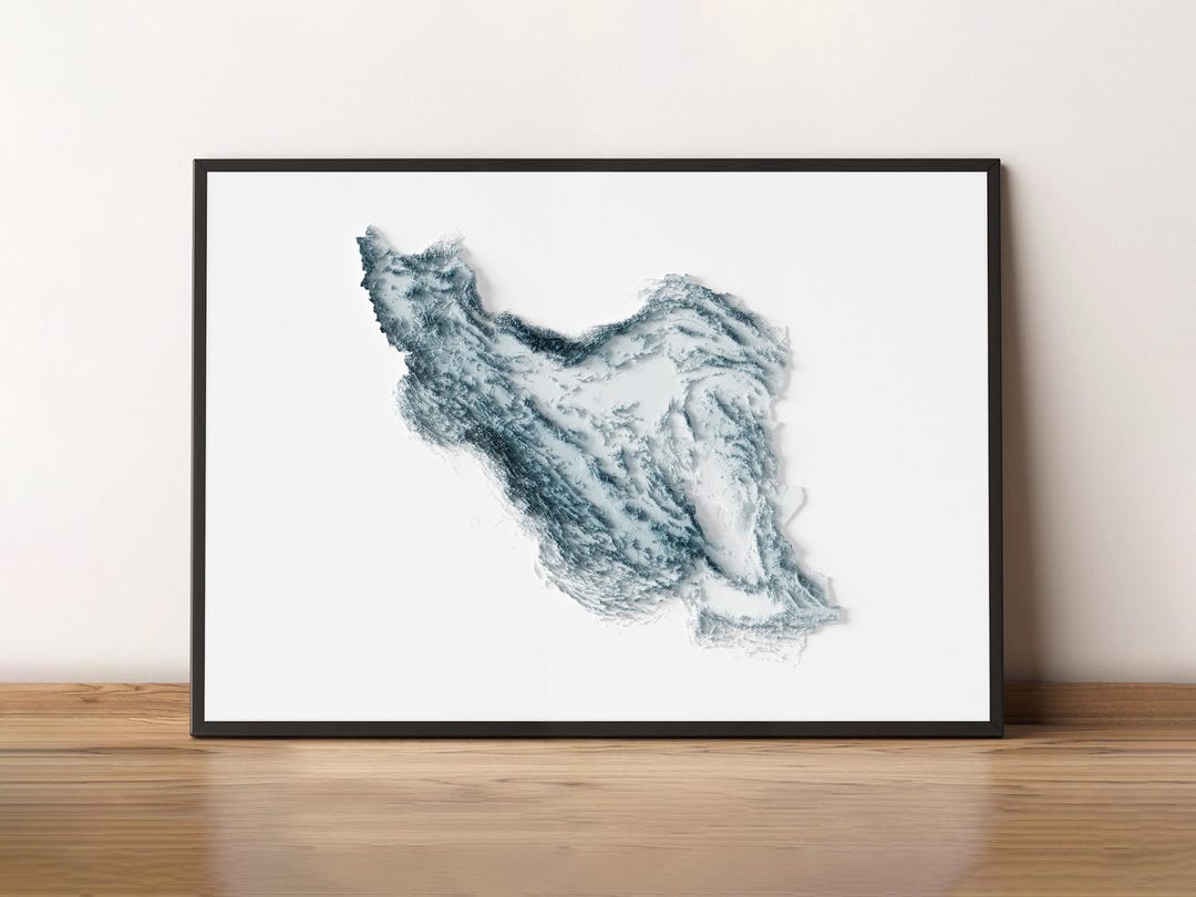 Iran - Shaded Relief Map - Natural Topography - Etsy