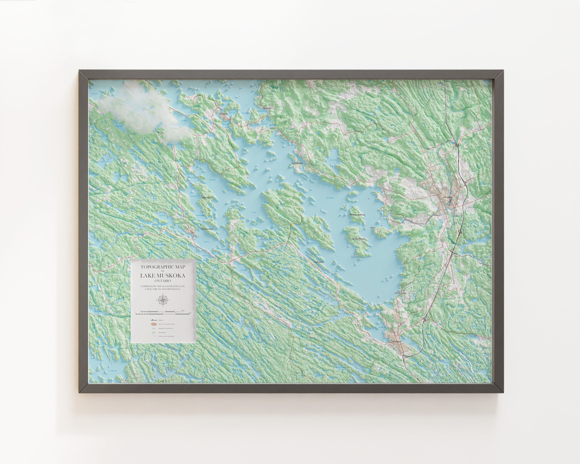 Lake Muskoka Ontario Canada Topographic Map Shaded Etsy UK