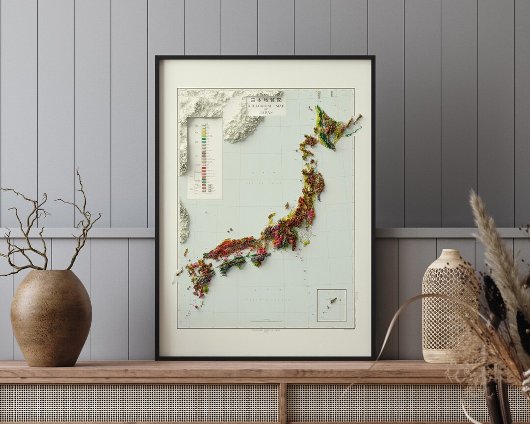 Japan - Vintage Geological Map C. 1956 - Shaded Relief Map - Etsy