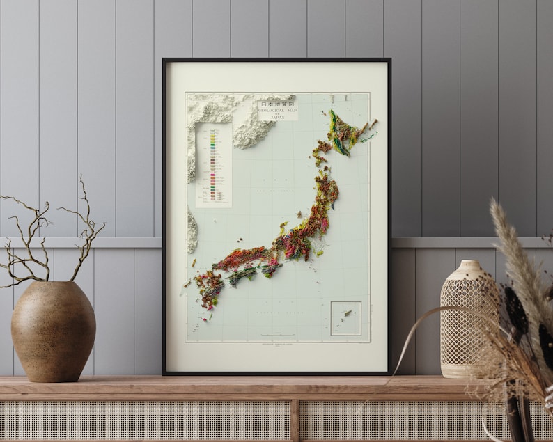Japan - Vintage Geological Map C. 1956 - Shaded Relief Map - Etsy