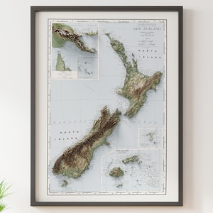 Nueva Zelanda, Papúa Nueva Guinea y las islas Fiji (hacia 1912): mapa topográfico antiguo