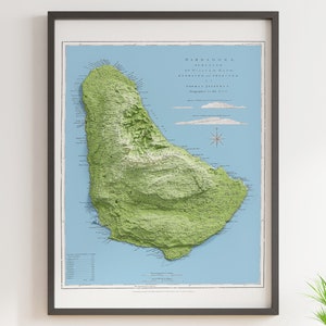 Carte topographique de la Barbade (vers 1775) - carte vintage - carte en relief ombrée