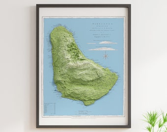 Topographic Map of Barbados (c.1775) - Vintage Map - Shaded Relief Map