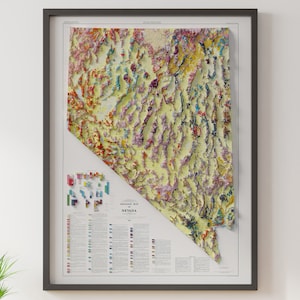 Geologische kaart van Nevada (ca. 1978) - Vintage kaart - gearceerde reliëfkaart