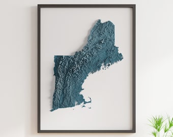 New England States - Shaded Relief Map - Natural Topography