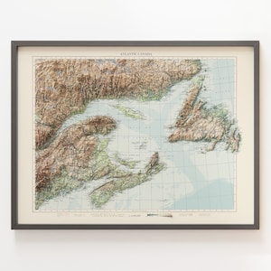 Canada atlantique - carte topographique ancienne v. 1956 - Carte en relief ombrée