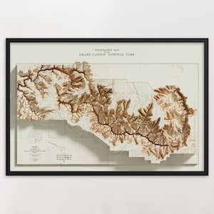 Grand Canyon - Vintage Topographic Map c. 1927 - Shaded Relief Map