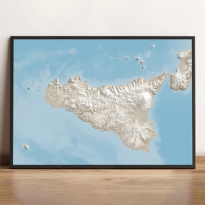 Sicile, Italie - Carte en relief ombrée - Cartes des îles et des côtes