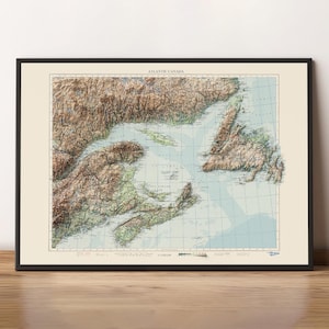 Atlantic Canada - Vintage Topographic Map c. 1956 - Shaded Relief Map