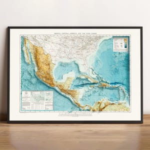 Topographic Map of Mexico, Central America and the West Indies (c.1942) - Vintage Map - Shaded Relief Map