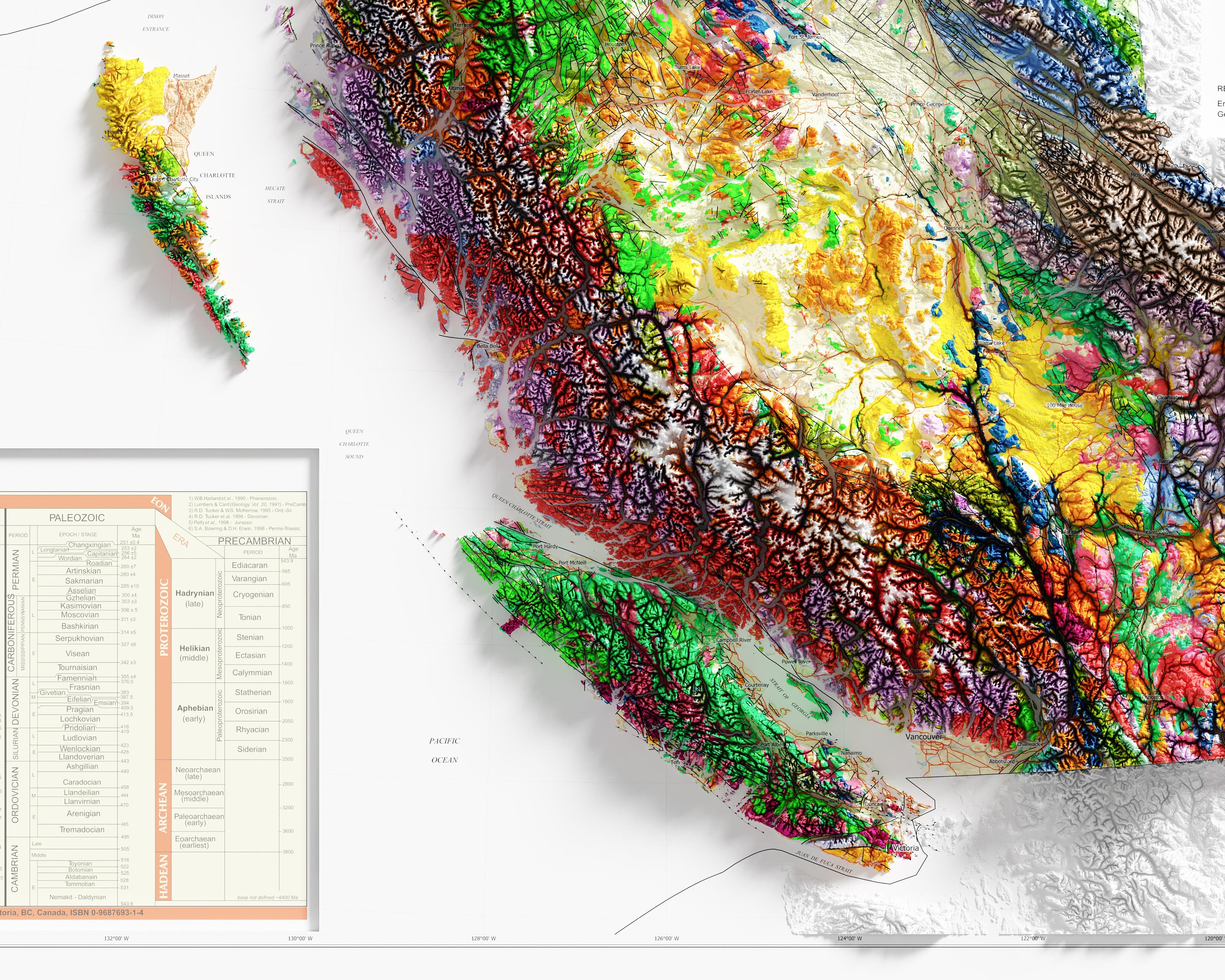 British Columbia - Geology - Shaded Relief Map - Etsy Canada