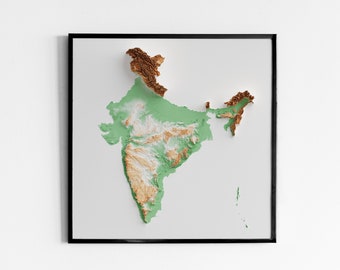 Indien - Reliefkarte mit Flaggenfarben