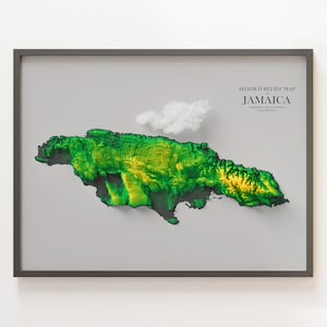 Jamaïque - Carte en relief ombragé - Couleurs du drapeau