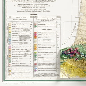 Carte Géologique de la France Geologische kaart van Frankrijk Vintage geologie Schaduwrijke reliëfkaart afbeelding 4