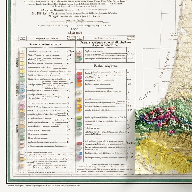 Carte Géologique de la France - France Geological Map - Vintage Geology - Shaded Relief Map image 4