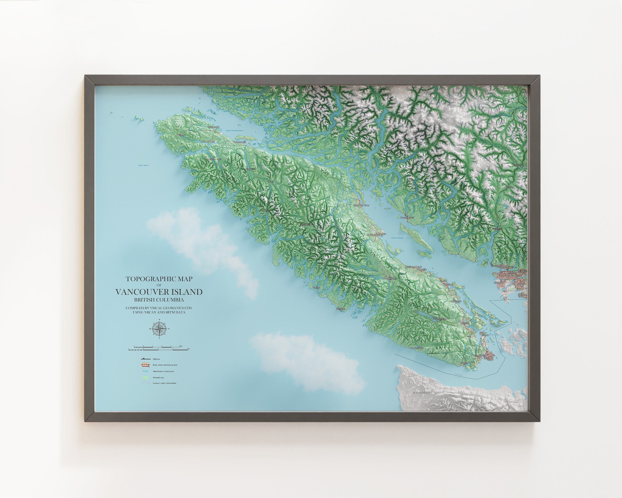 Vancouver Island Topographic Map Vancouver Island Topographic Map Shaded Relief Map | Etsy