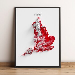 England - Shaded Relief Map - Flag Colours