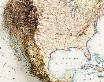 北アメリカ - 1892 年頃のビンテージ地形図 - 陰影付きレリーフ マップ