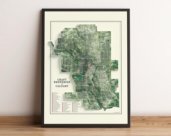 Craft Breweries of Calgary - Modern Shaded Relief Map - Wall Art