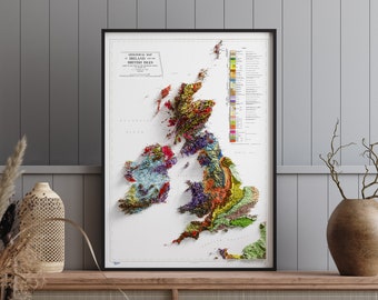 British Isles and Ireland Geology - Vintage - Shaded Relief Map