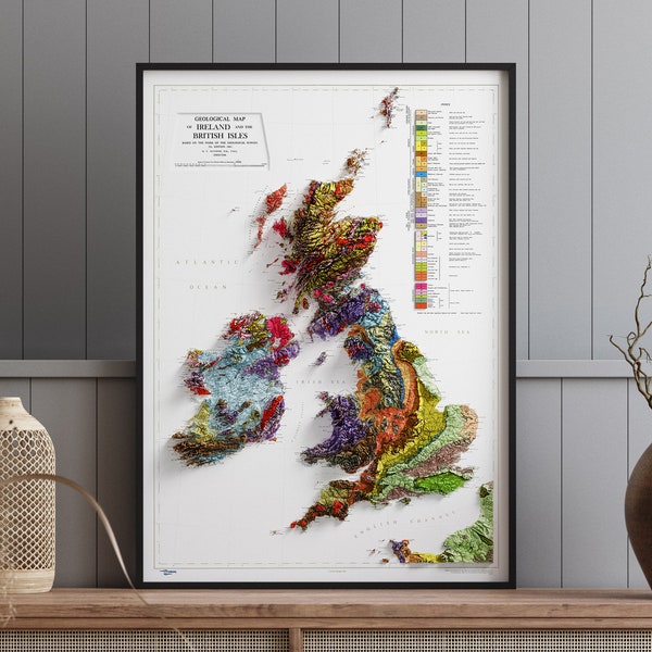 British Isles and Ireland Geology - Vintage - Shaded Relief Map