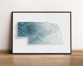 Nebraska - Shaded Relief Map - Natural Topography