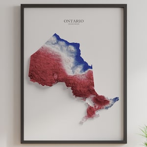 Ontario - Shaded Relief Map - Flag Colours