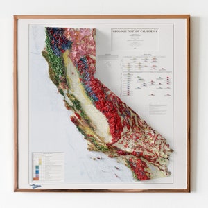 Carte géologique de la Californie - vintage - carte en relief ombré