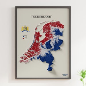Niederlande - Reliefkarte mit Flaggenfarben